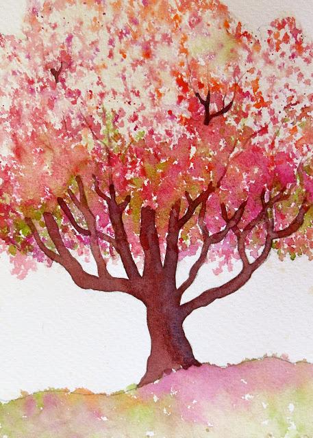 Рисуем цветущее дерево акварелью - шаг 3